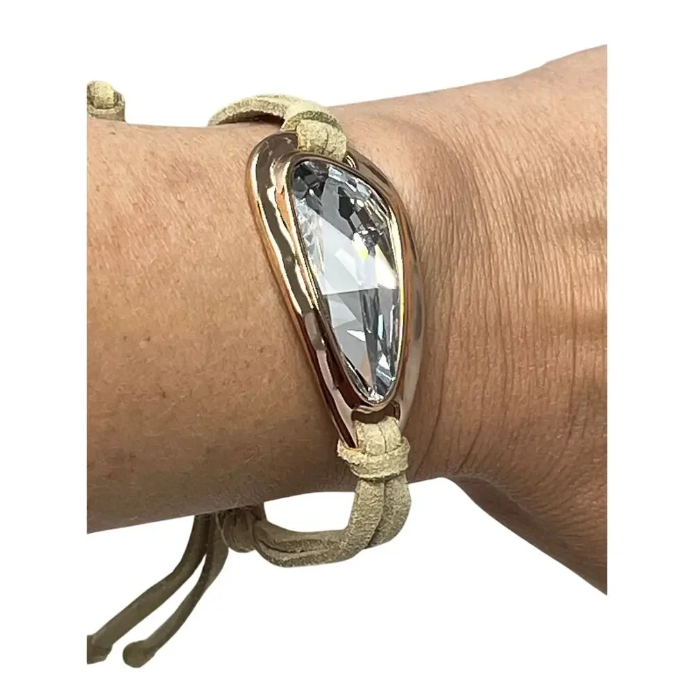 NEW Premier Designs Rose Gold Teardrop Crystal Suede Bracelet NWOT